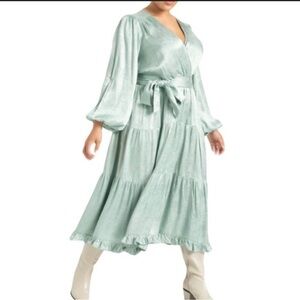 Eloquii Shimmering Sage Long Sleeve Dress